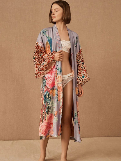 Kimono de Playa para Mujer, Salida de Baño con Estampado Pavo Real