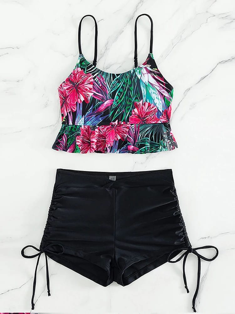 Bikini Set Mujer Push Up Tiro Alto Estampado. Traje de Baño Sexy con Espalda Descubierta y Tiras para Verano y Playa.