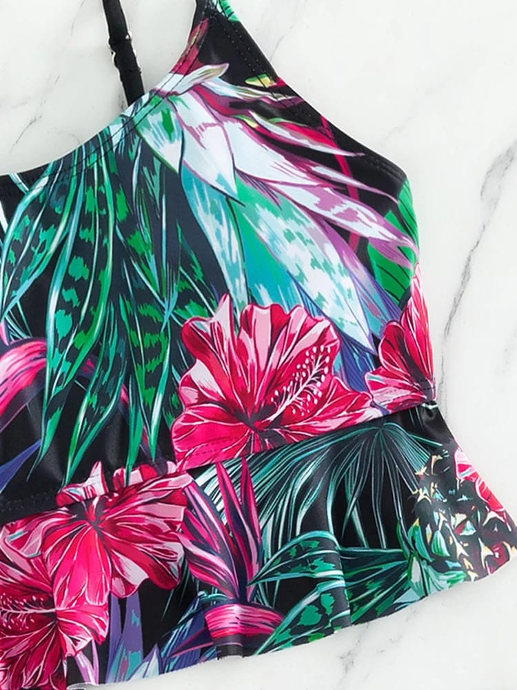 Bikini Set Mujer Push Up Tiro Alto Estampado. Traje de Baño Sexy con Espalda Descubierta y Tiras para Verano y Playa.