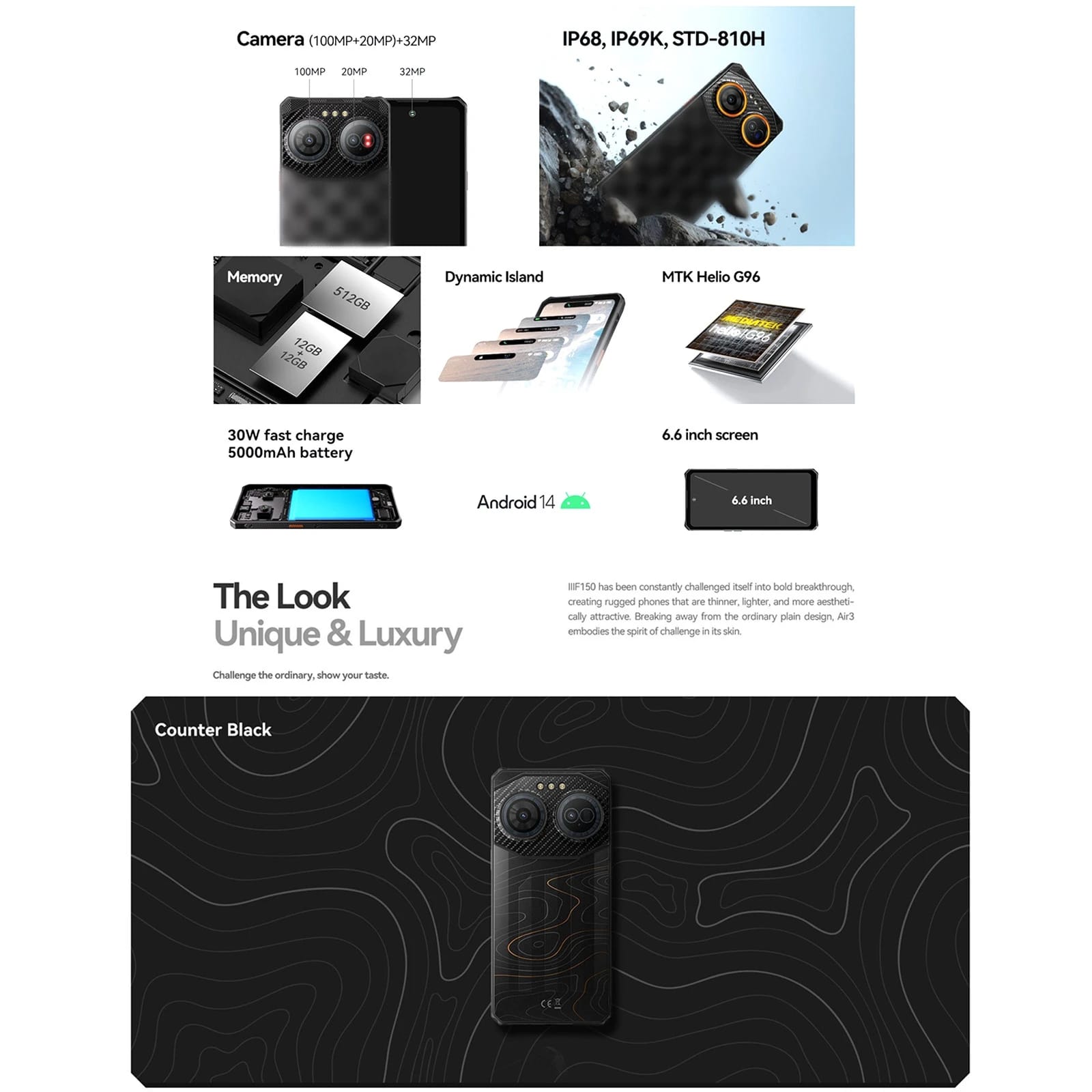 IIIF150 AIR3 6.6 pulgadas 12+512g 5500mAh Soporte de teléfonos inteligentes NFC 