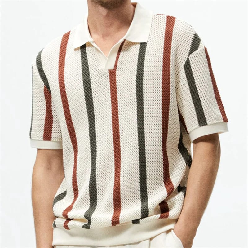 Remera de hombre estilo Y2K, tejida acanalada, a rayas, transpirable, casual, con cuello polo cómodo y de alta calidad, manga corta.