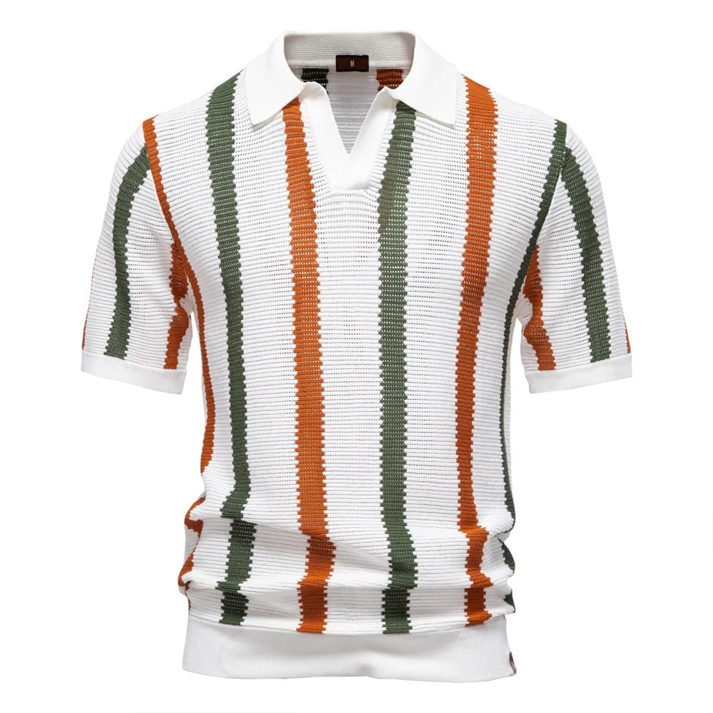 Remera de hombre estilo Y2K, tejida acanalada, a rayas, transpirable, casual, con cuello polo cómodo y de alta calidad, manga corta.