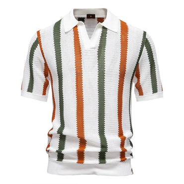 Remera de hombre estilo Y2K, tejida acanalada, a rayas, transpirable, casual, con cuello polo cómodo y de alta calidad, manga corta.
