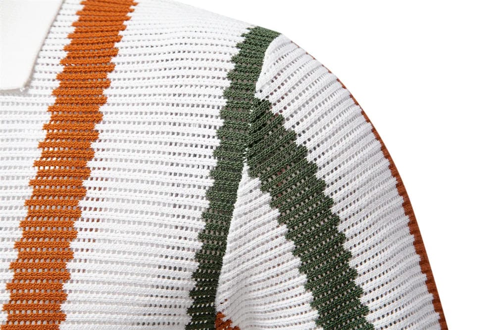 Remera de hombre estilo Y2K, tejida acanalada, a rayas, transpirable, casual, con cuello polo cómodo y de alta calidad, manga corta.