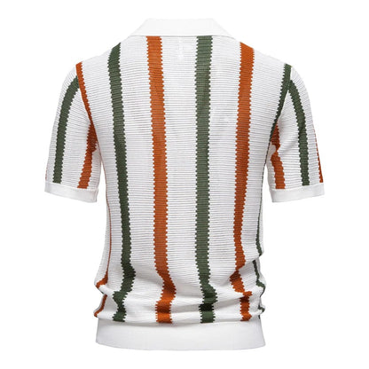 Remera de hombre estilo Y2K, tejida acanalada, a rayas, transpirable, casual, con cuello polo cómodo y de alta calidad, manga corta.