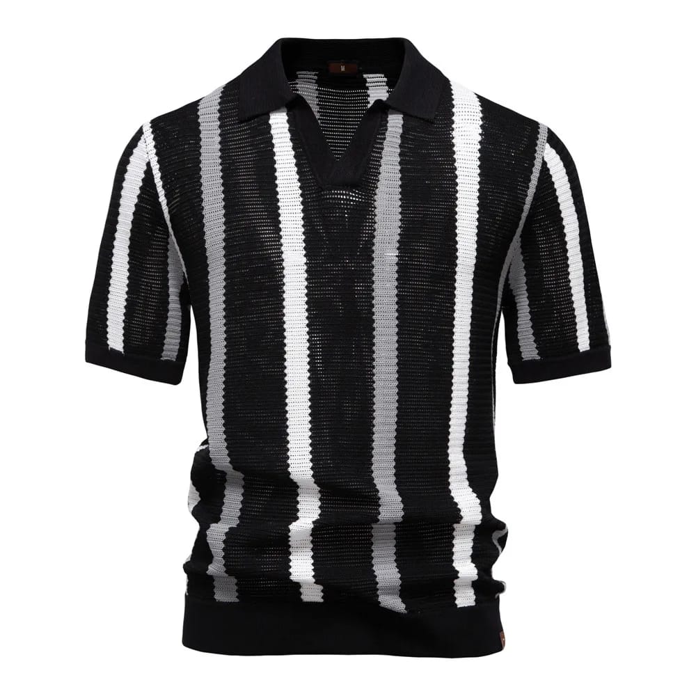 Remera de hombre estilo Y2K, tejida acanalada, a rayas, transpirable, casual, con cuello polo cómodo y de alta calidad, manga corta.