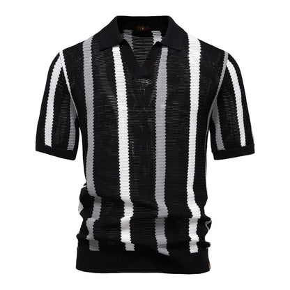 Remera de hombre estilo Y2K, tejida acanalada, a rayas, transpirable, casual, con cuello polo cómodo y de alta calidad, manga corta.