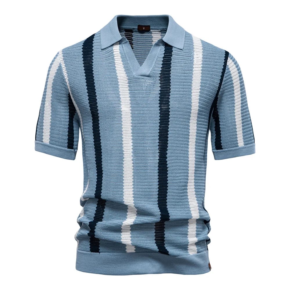 Remera de hombre estilo Y2K, tejida acanalada, a rayas, transpirable, casual, con cuello polo cómodo y de alta calidad, manga corta.
