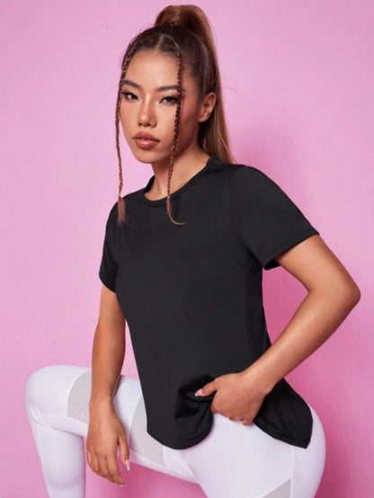 Remera deportiva de manga corta para mujer, ideal para yoga y fitness. Holgada, transpirable, de secado rápido y con espalda de red, perfecta para el verano.