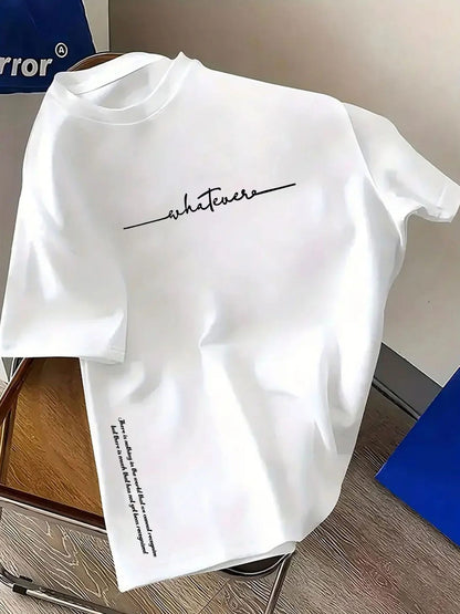Remera de Hombre de Verano 100% Algodón, Moda Casual Deportiva, Holgada Talles Grandes, Estampado de Letras Simple, Manga Corta, Cuello Redondo.
