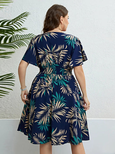 Vestido de mujer talle grande estampado floral con escote en V cruzado