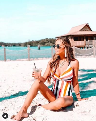 bikini dama entera rayas bordo naranja 