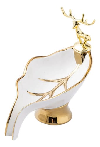 Jabonera porcelana ciervo linea dorada blanco/verde