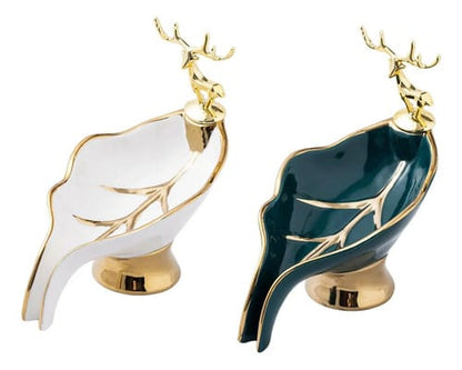 Jabonera porcelana ciervo linea dorada blanco/verde