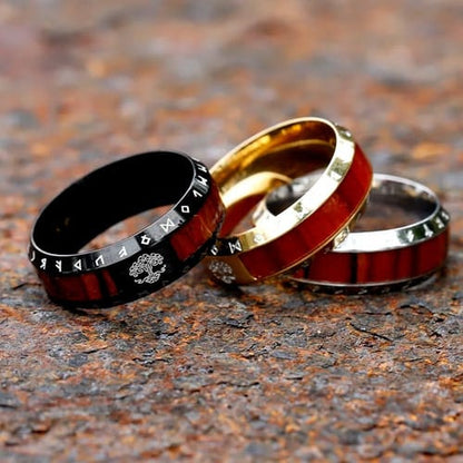 Anillo hombre Valhala simil madera y vidrio