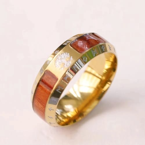 Anillo hombre Valhala simil madera y vidrio