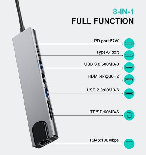 Adaptador HUB USB C 11 en 1 4K + audio