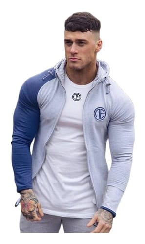 Campera hombre deportiva manga azul