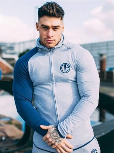 Campera hombre deportiva manga azul