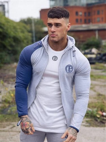Campera hombre deportiva manga azul