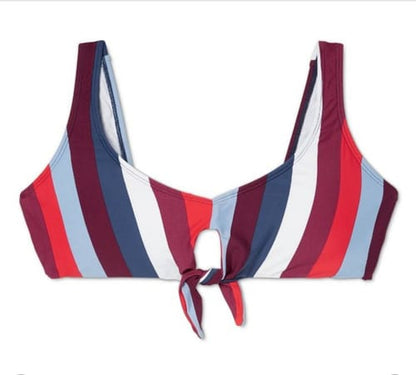 bikini dama top rayado bordo azul