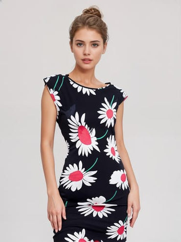 Vestido manga corta con Flores grandes Capella