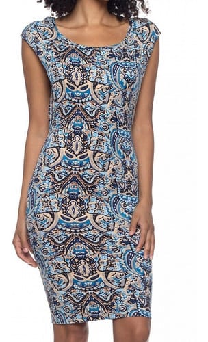 Vestido manga corta estilo indu azul beige Capella