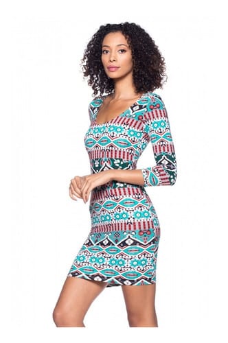 Vestido manga 3/4 estilo azteca bordo Capella