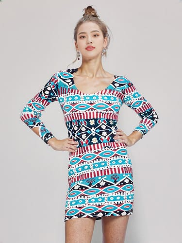 Vestido manga 3/4 estilo azteca bordo Capella