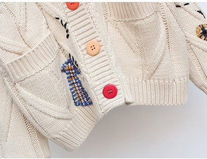 Saco de Hilo de Mujer  Botones coloridos Blaco Free Size