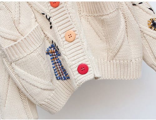 Saco de Hilo de Mujer  Botones coloridos Blaco Free Size