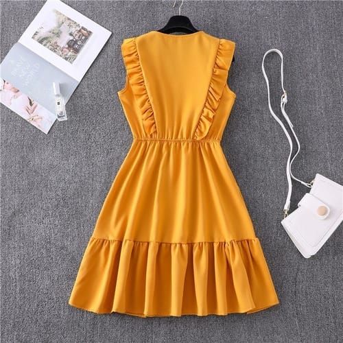 Vestido dama liso corto con volado