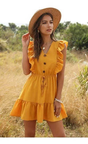 Vestido dama liso corto con volado