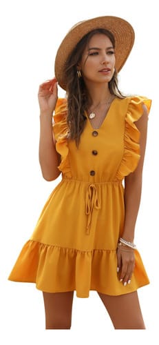 Vestido dama liso corto con volado