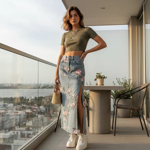 Pollera dama larga con tajos jean