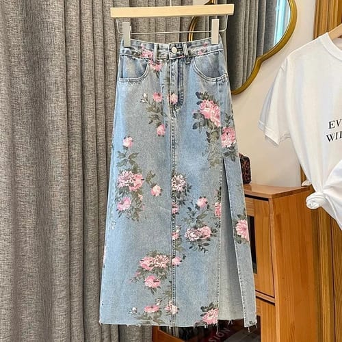 Pollera dama larga con tajos jean
