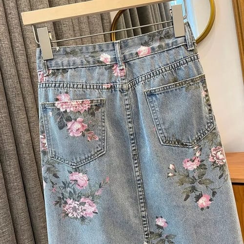 Pollera dama larga con tajos jean