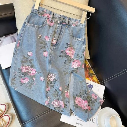 Pollera dama larga con tajos jean