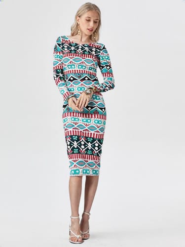 Vestido manga larga estilo azteca bordo Capella