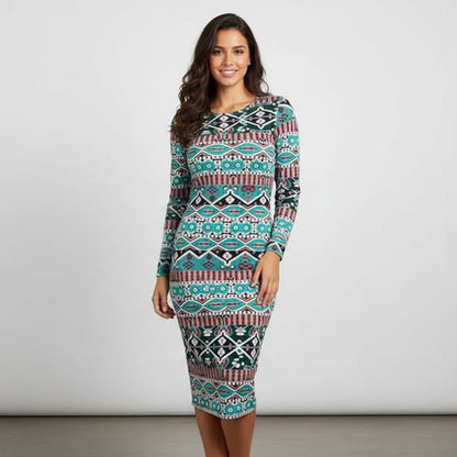 Vestido manga larga estilo azteca bordo Capella