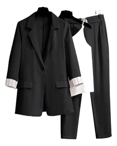 Conjunto dama chaqueta manga rayada + pantalon