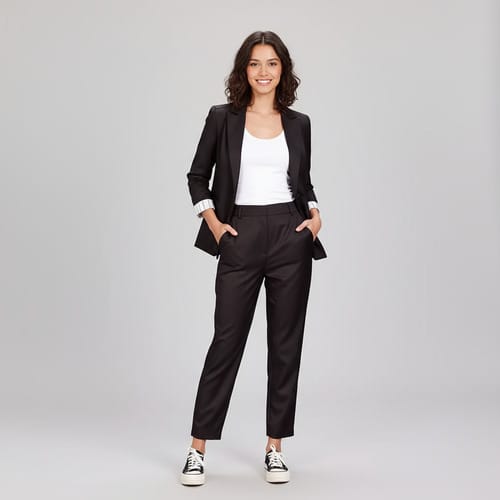 Conjunto dama chaqueta manga rayada + pantalon