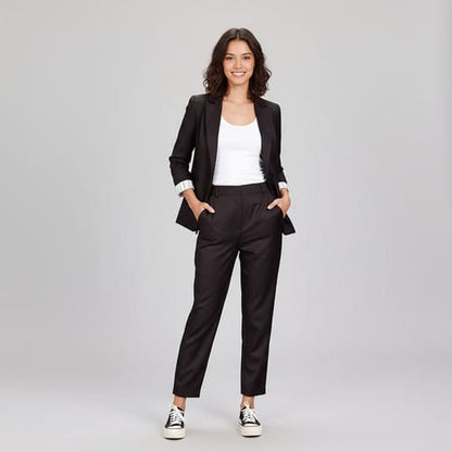 Conjunto dama chaqueta manga rayada + pantalon