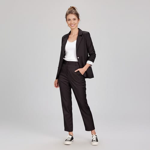 Conjunto dama chaqueta manga rayada + pantalon