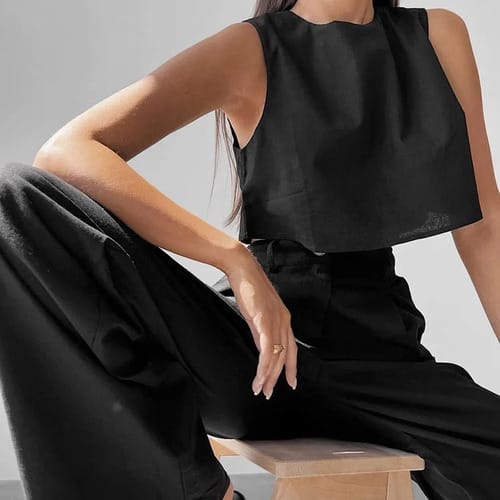 Conjunto dama lino top y pantalon elefante