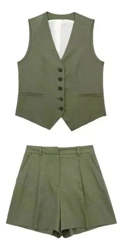 Conjunto dama lino chaleco corto y short