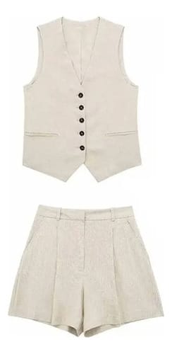Conjunto dama lino chaleco corto y short