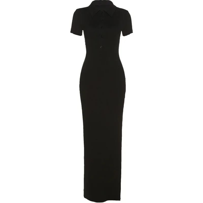 Vestido dama largo tejido con cuello polo