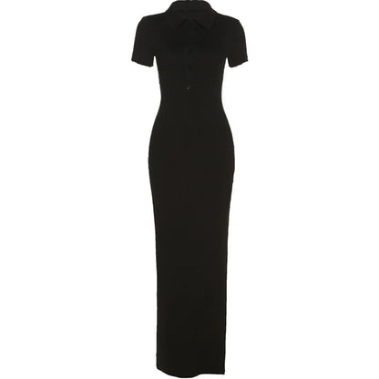 Vestido dama largo tejido con cuello polo