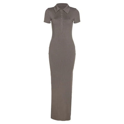 Vestido dama largo tejido con cuello polo